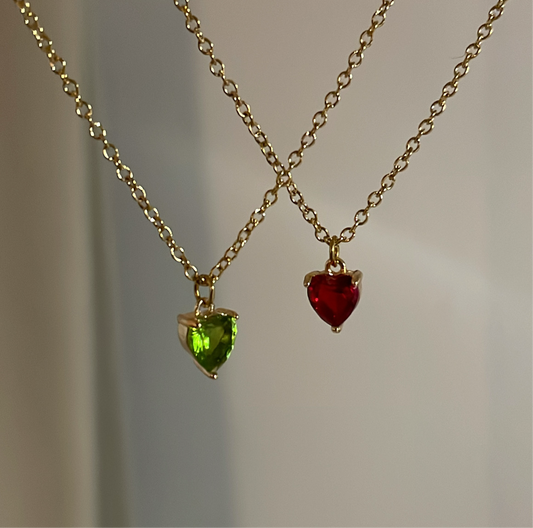 Collier cœur rouge et collier cœur vert en acier inoxydable doré