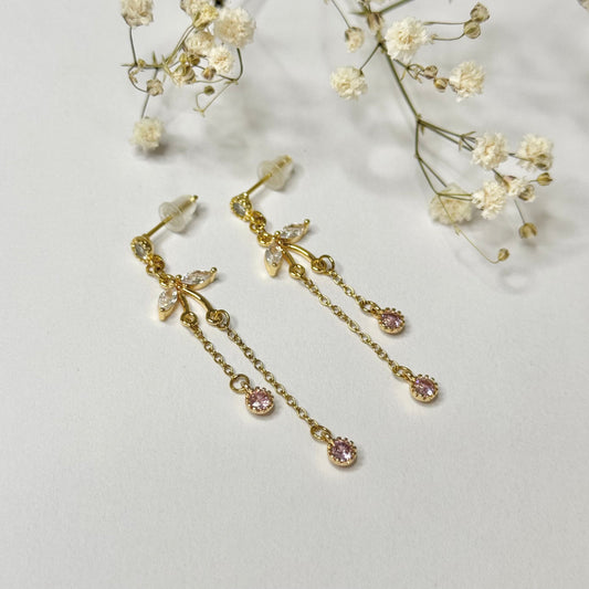 Boucles d'oreilles acier inoxydable doré pendentif en oxyde de zirconium rose et blanc