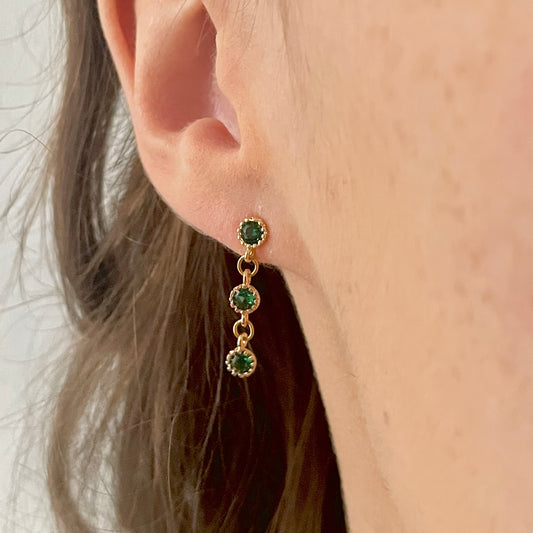 Boucles d oreilles pendantes zircons vert emeraude