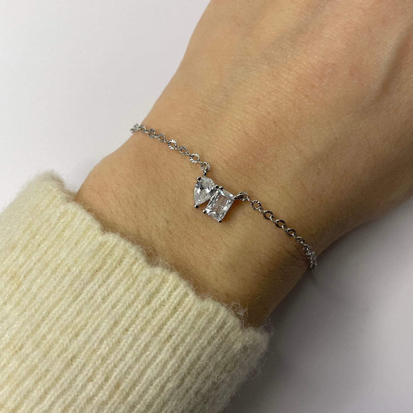 Bracelet argente connecteur triangle rectangle acier inoxydable