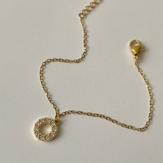 Bracelet dore acier inoxydable pendentif rond strass