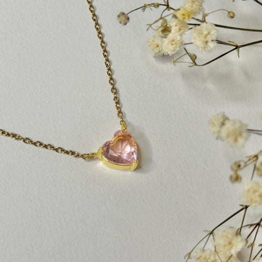 Collier doré en acier inoxydable et pendentif coeur rose ras de cou romantique Saint Valentin