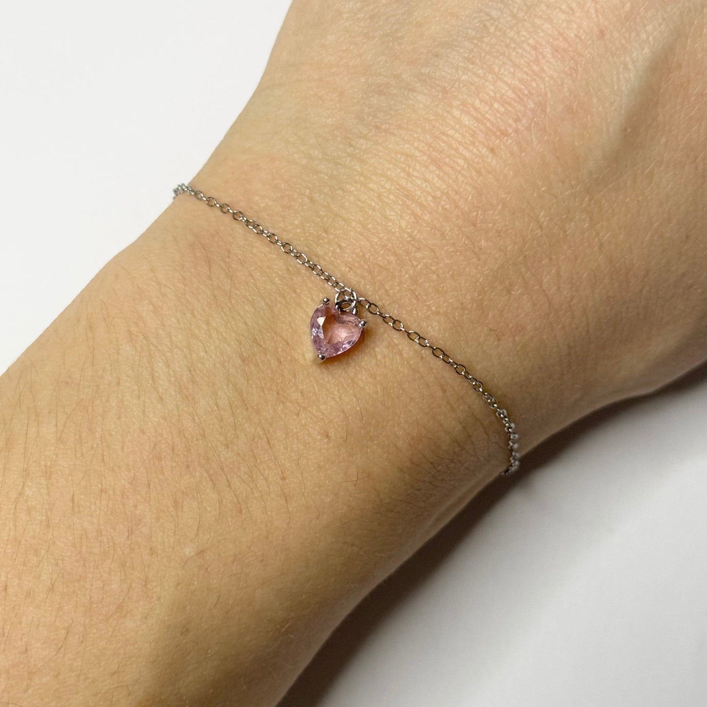 Bracelet acier inoxydable argenté pendentif rose pale bracelet romantique bracelet saint valentin
