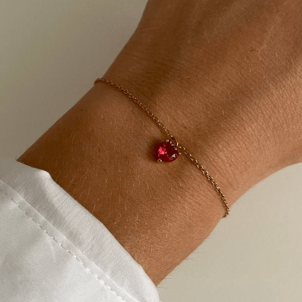 Bracelet acier inoxydable doré pendentif coeur rouge rubis bracelet saint valentin bracelet romantique bracelet coeur