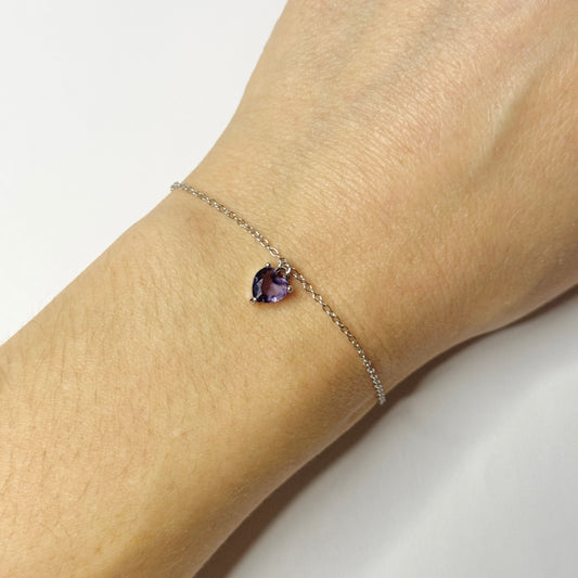 Bracelet argenté en acier inoxydable pendentif coeur violet Saint Valentin bracelet romantique bracelet élégant