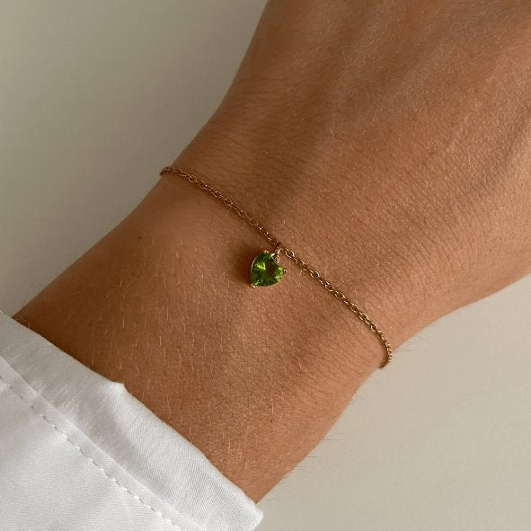 Bracelet coeur acier inoxydable doré pendentif coeur vert pomme bracelet saint valentin bracelet romantique