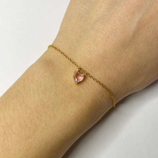 Bracelet doré en acier inoxydable et pendentif coeur rose pâle bracelet Saint Valentin bracelet romantique