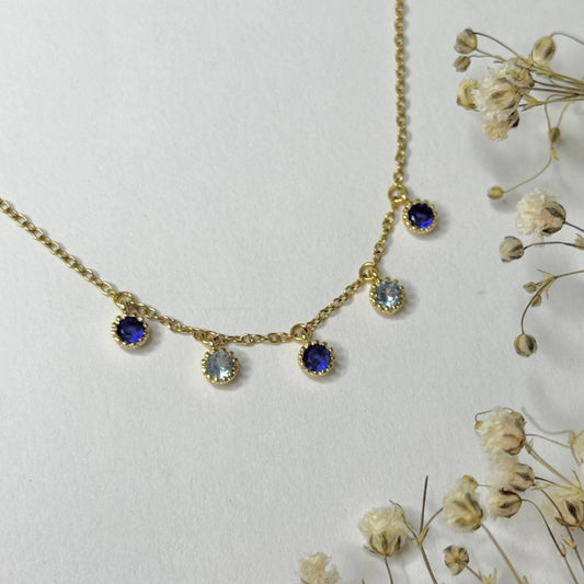 Bracelet petit poignet réglable doré acier inoxydable pendentif bleu foncé pendentif bleu clair oxyde de zirconium