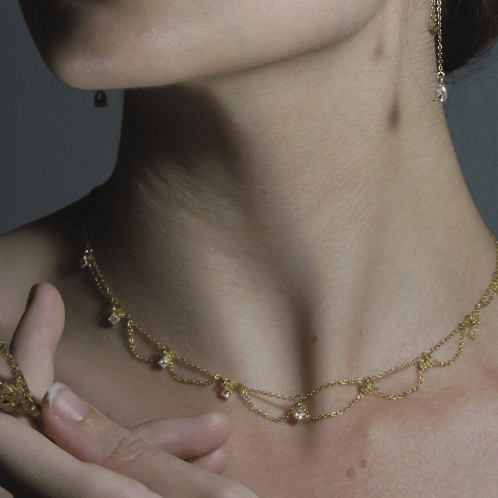 Collier doré en acier inoxydable et pendentifs en oxyde de zirconium