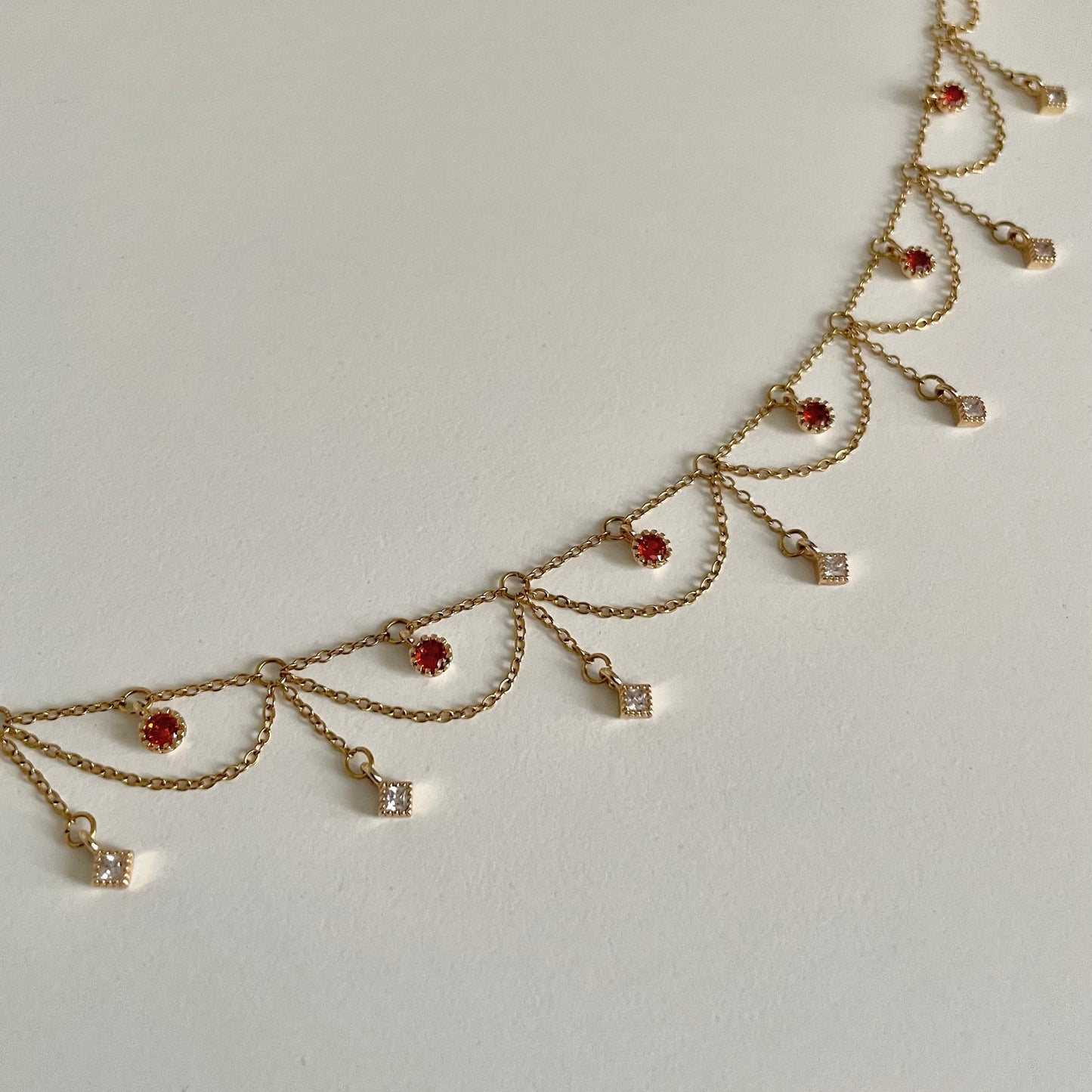 Collier doré réglable acier inoxydable pendentifs ronds rouge rubis pendentifs losange blanc oxyde de zirconium