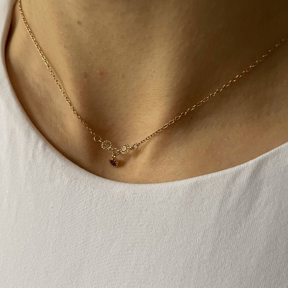 ras de cou connecteur pêche rouge rubis oxyde de zirconium doré acier inoxydable