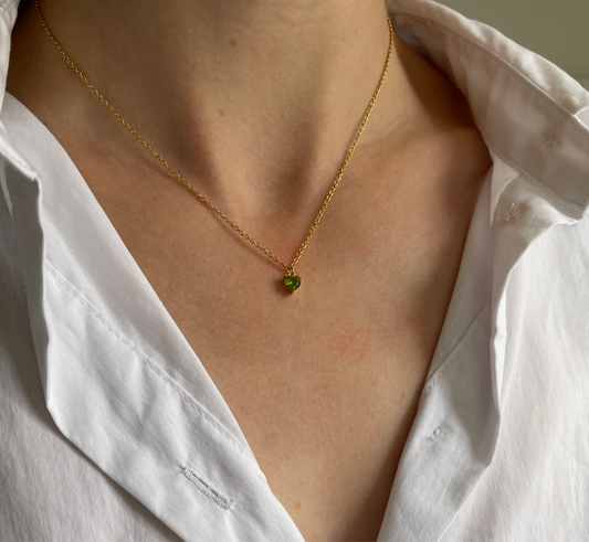 Collier cœur vert en acier inoxydable doré 