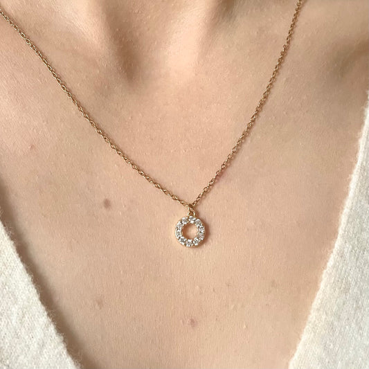 Collier pendentif rond strass doré acier inoxydable