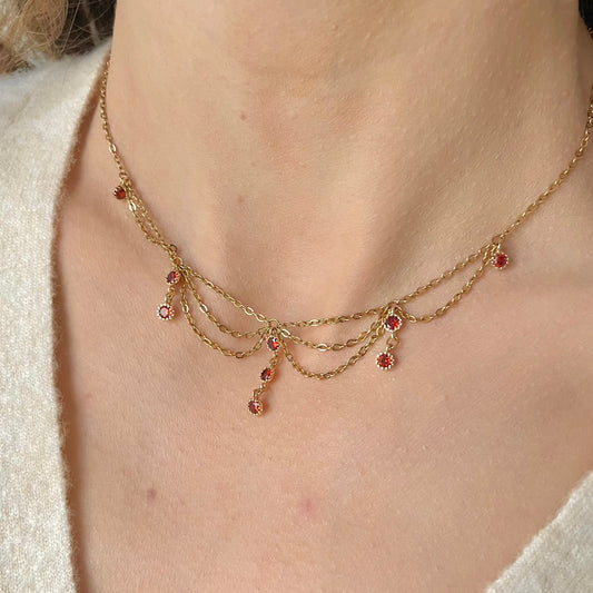 Collier pendentifs rouge rubis zircon ras de cou