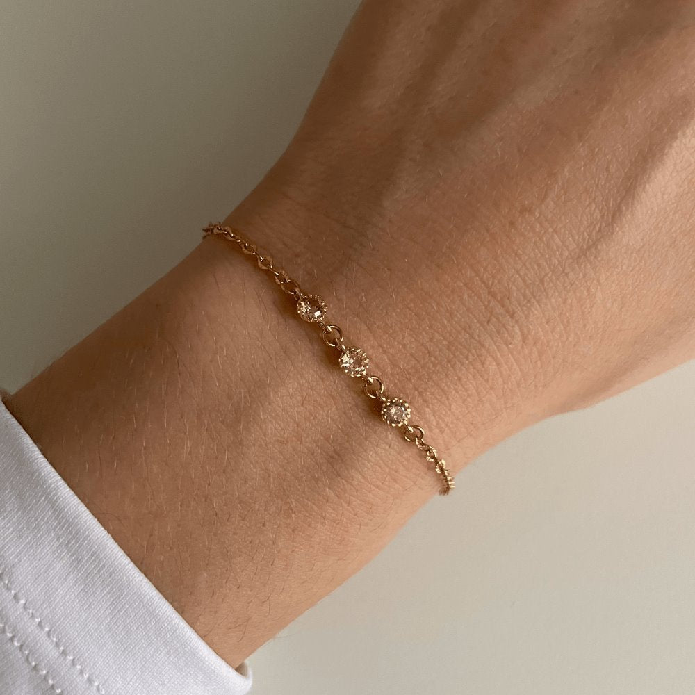 bracelet petit poignet réglable dore connecteur champagne acier inoxydable chaine striée