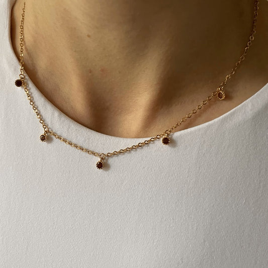collier acier inoxydable dore pendentifs rouge rubis oxyde de zirconium
